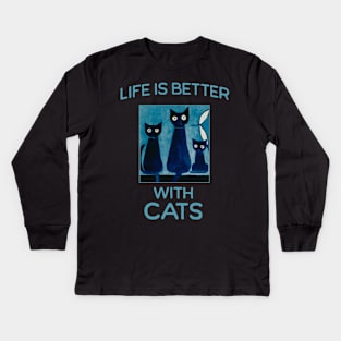 Abstract Life is Better with Cats Kids Long Sleeve T-Shirt